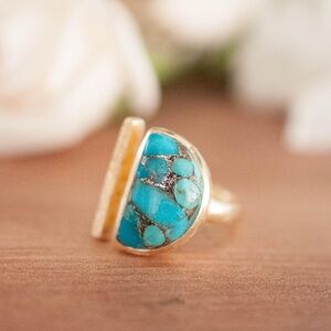 LAST CHANCE‼️ NWOT Adjustable Genuine Copper Turquoise Ring in Gold Vermeil